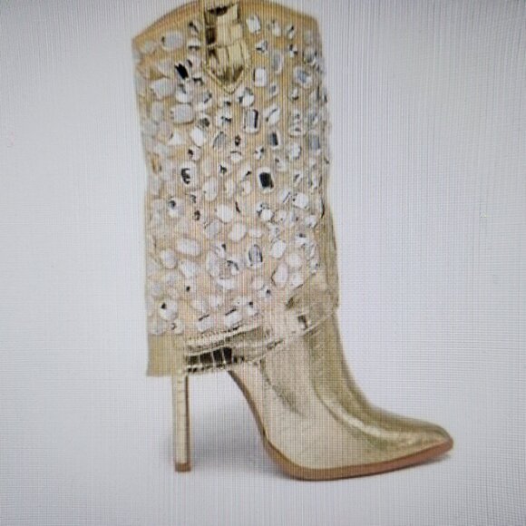 Lauren Lorraine "Hana" Gold Embellished Boots. NIB. Size 6 - Picture 1 of 9